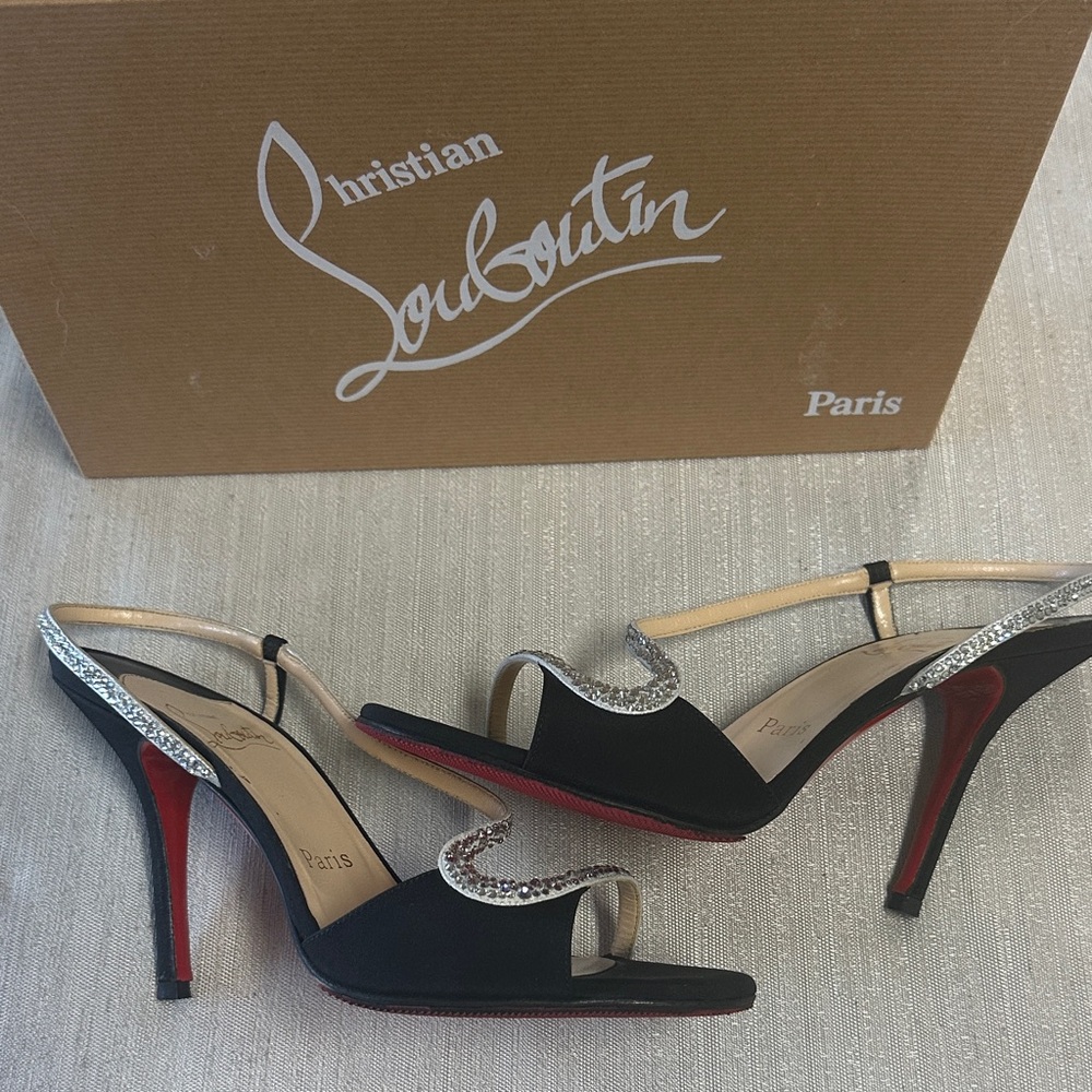 Christian Louboutin Black Heels with Silver Straps - Picture 3 of 7
